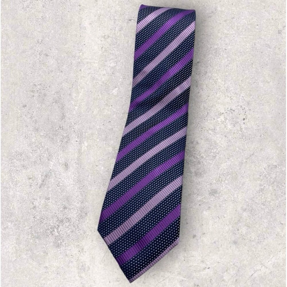 HAINES & BONNER Silk Tie Navy Purple Pink Striped W:3.4" EUC